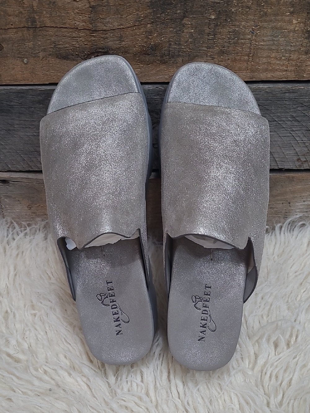 Naked Feet Drift Silver Platform Slide Sandal Sz 8 - Picture 5 of 8